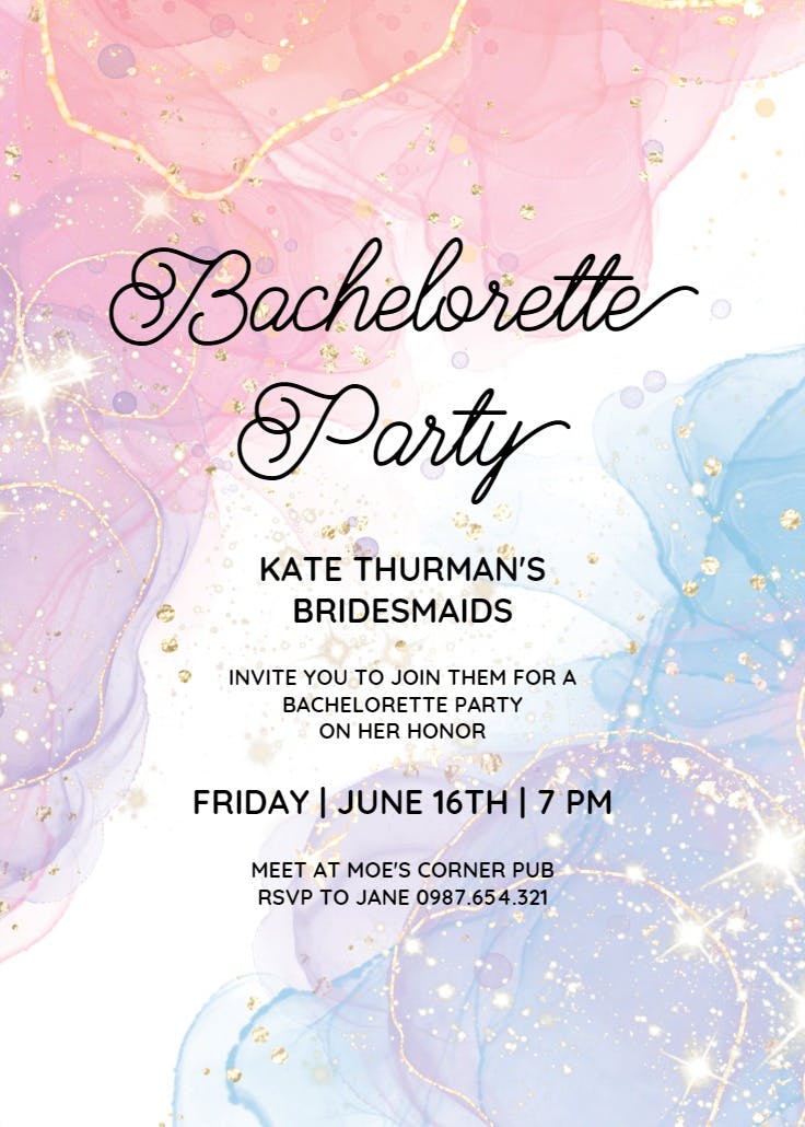 Abstract splatters with gold - bachelorette party invitation